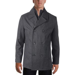 Kenneth Cole Men's Small Double Breasted Wool Blend Peacoat in Charcoal NWT